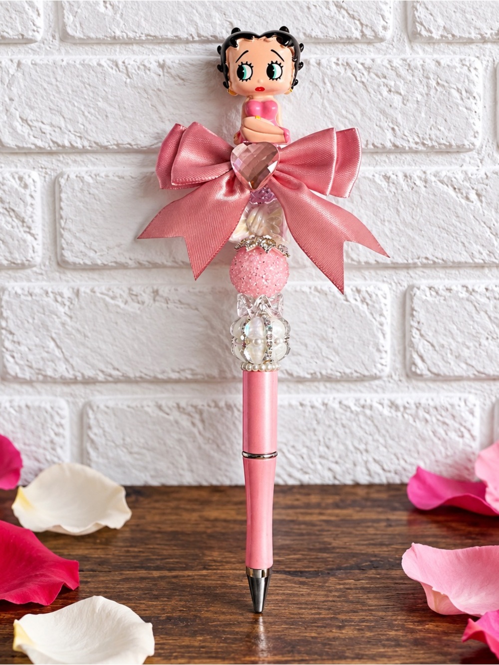 Pink Betty Beaded Ballpoint Pen - pink bow